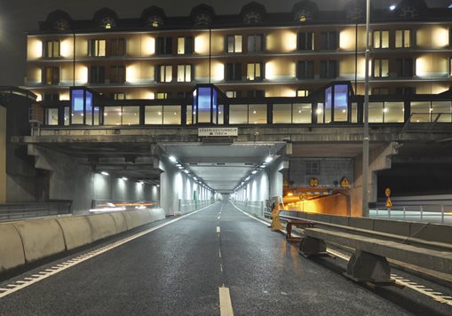 roadworks on the outside of a tunnel